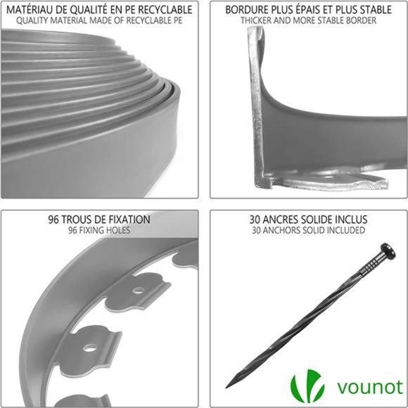 Landscape Edging No-Dig 66 Feet with 60 Anchoring Stake Flexible 2" Tall Gray - Picture 4 of 6